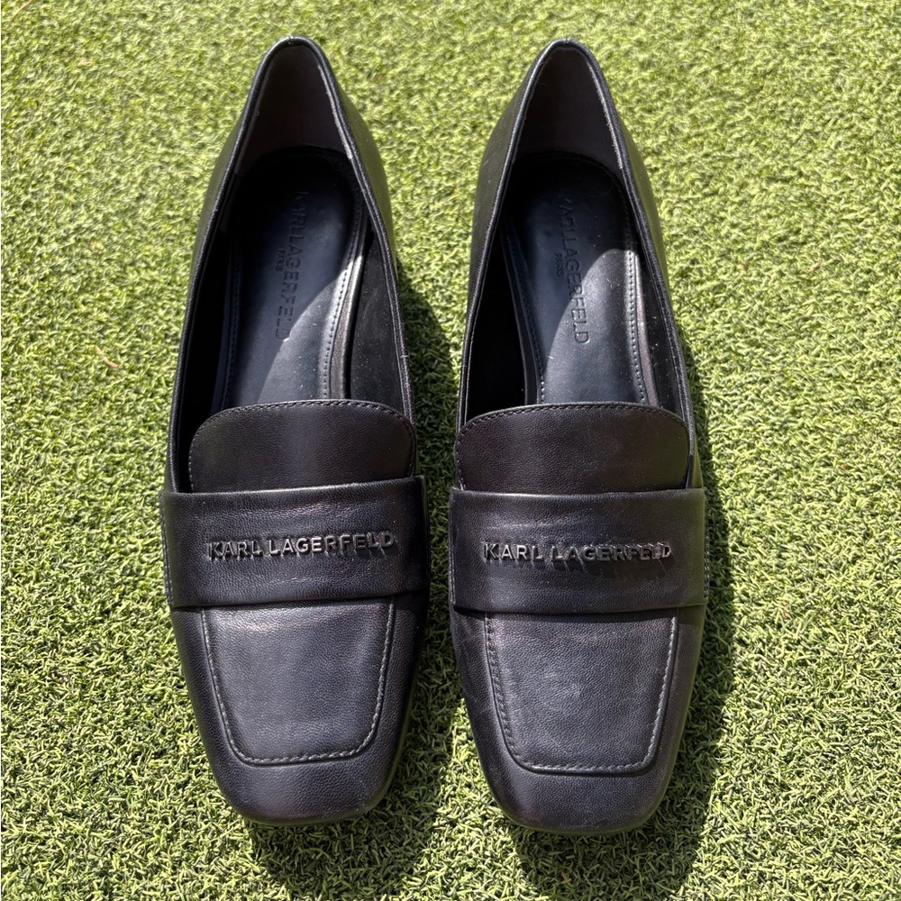 Karl Lagerfeld Elegant Black Heeled Leather Loafers
